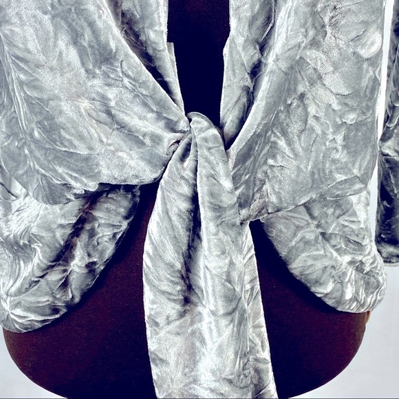 Mishca Crushed Velvet Tie Front Jacket in Striking Silver - Picture 5 of 7